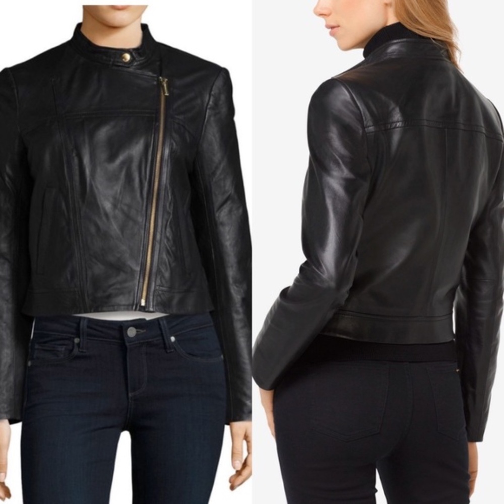 Michael Kors leather moto jacket gold hardware M like new